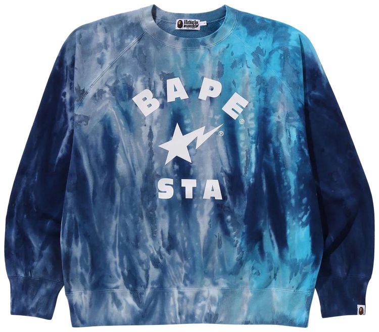 BAPE Ice Dye Sta College Relaxed Fit Crewneck Blue