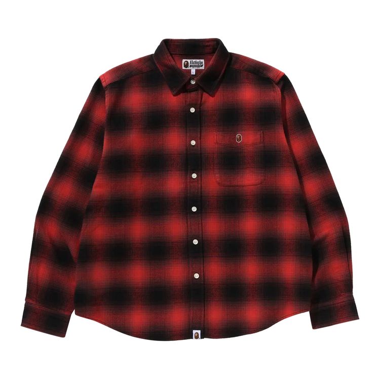 Buy BAPE One Point Ombre Check Relaxed Fit Long-Sleeve Shirt 'Red ...