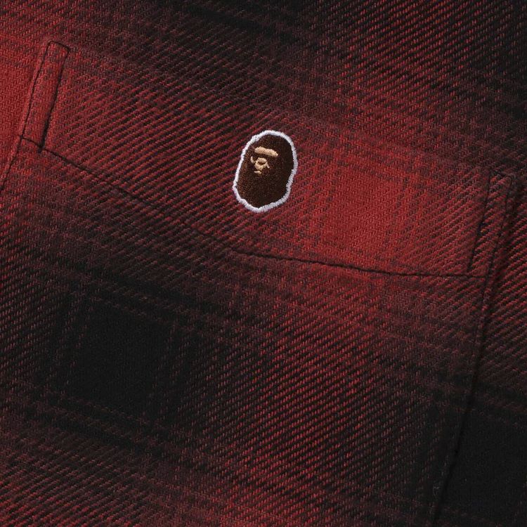 Buy BAPE One Point Ombre Check Relaxed Fit Long-Sleeve Shirt 'Red ...