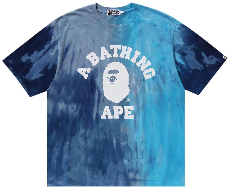 BAPE Ice Dye College Relaxed Fit Tee Blue