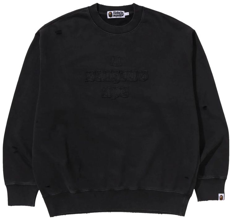 BAPE Garment Dye Logo Relaxed Fit Crewneck Sweatshirt Black