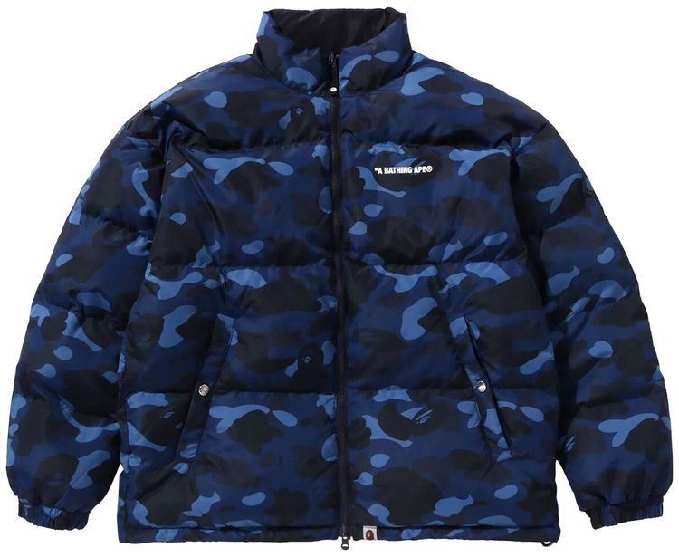 BAPE Color Camo Reversible Down Jacket Navy