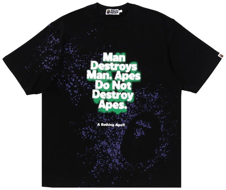 BAPE Spray Print Slogan Relaxed Fit Tee Black