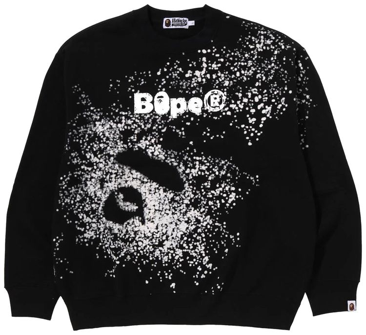 BAPE Spray Print Logo Relaxed Fit Crewneck Sweatshirt Black