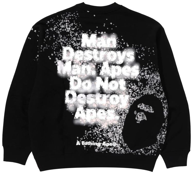 BAPE Spray Print Logo Relaxed Fit Crewneck Sweatshirt Black