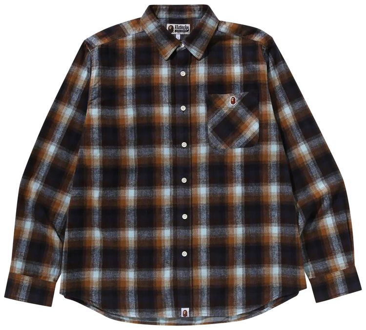 BAPE Ape Head One Point Check Relaxed Fit Shirt Beige