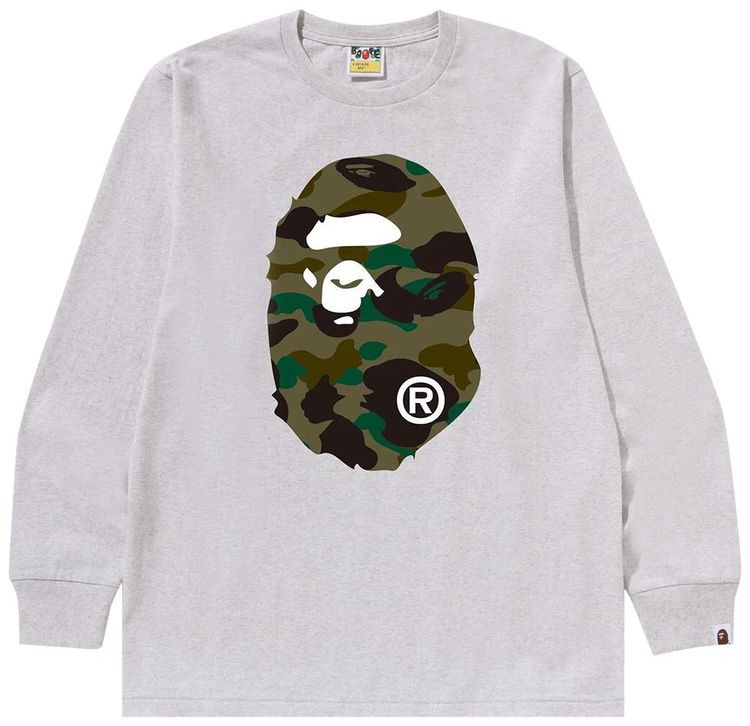 BAPE 1st Camo Big Ape Head Long Sleeve Tee GreyGreen