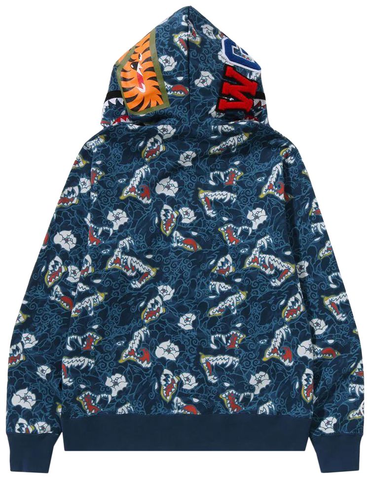 BAPE Japanese Tattoo Camo Shark Fz Hoodie Blue