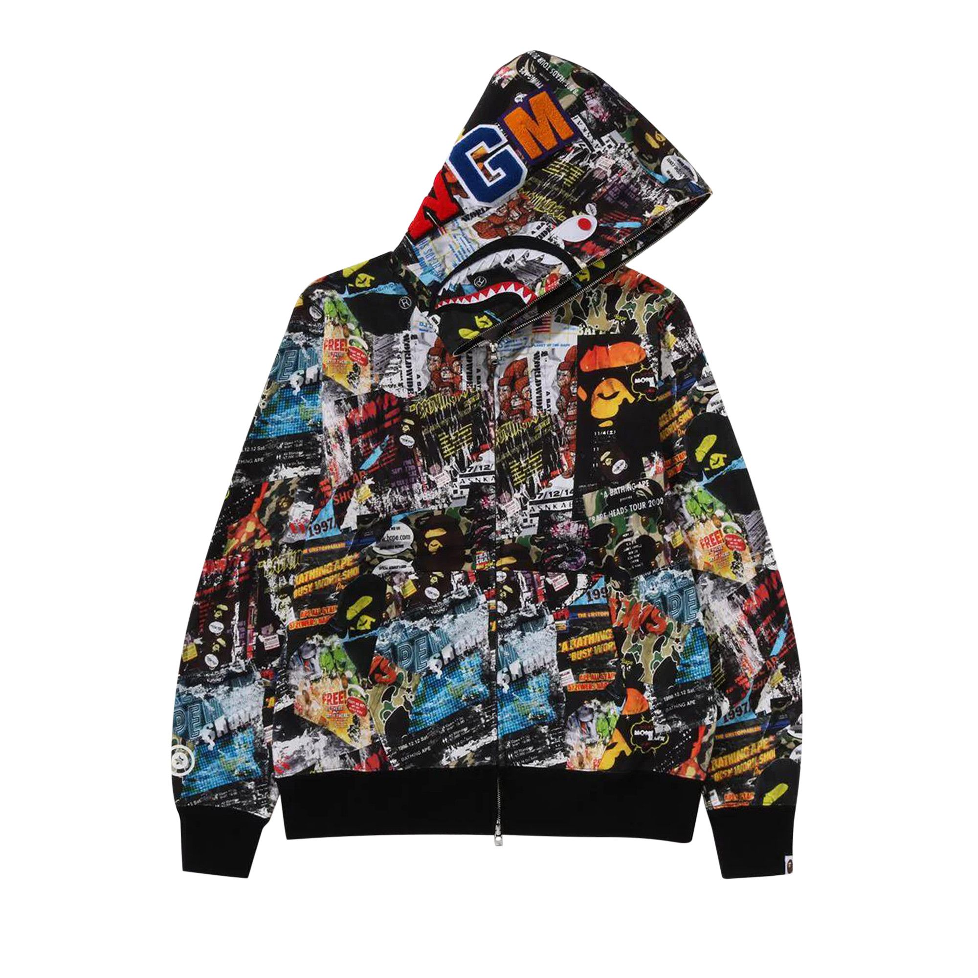 トップス BAPE FLYER PATTERN SHARK FULL ZIP HOODIE Buy BAPE Flyer Pattern Shark Full Zip Hoodie 'Multicolor' - 1K70