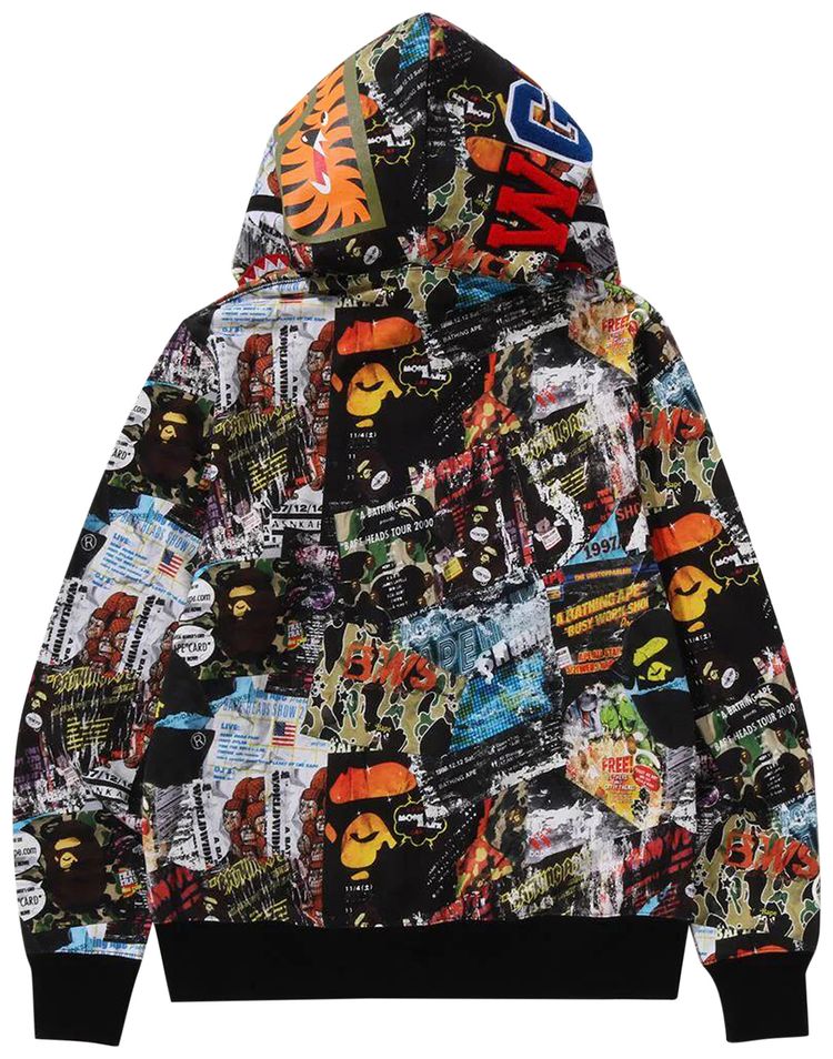 BAPE Flyer Pattern Shark Full Zip Hoodie Multicolor