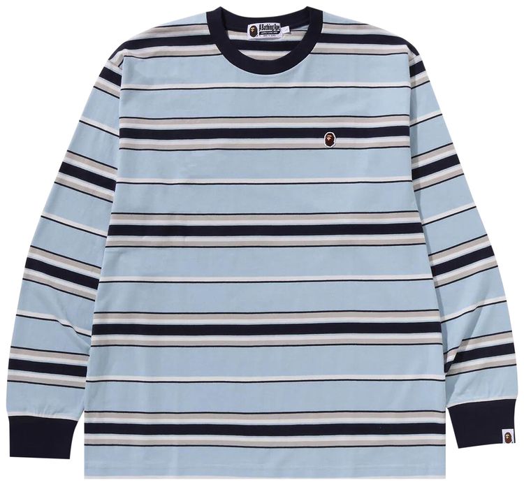 BAPE Ape Head One Point Stripe Relaxed Fit Long Sleeve Tee Sax
