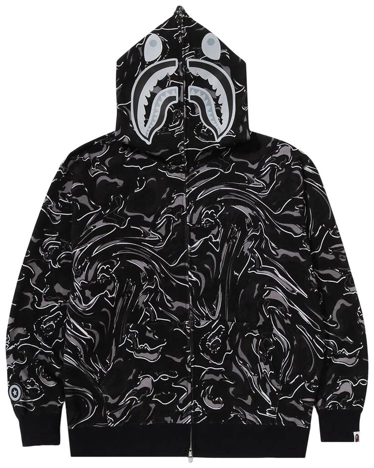 BAPE Marbling Camo Shark Relaxed Fit Full Zip Hoodie Black
