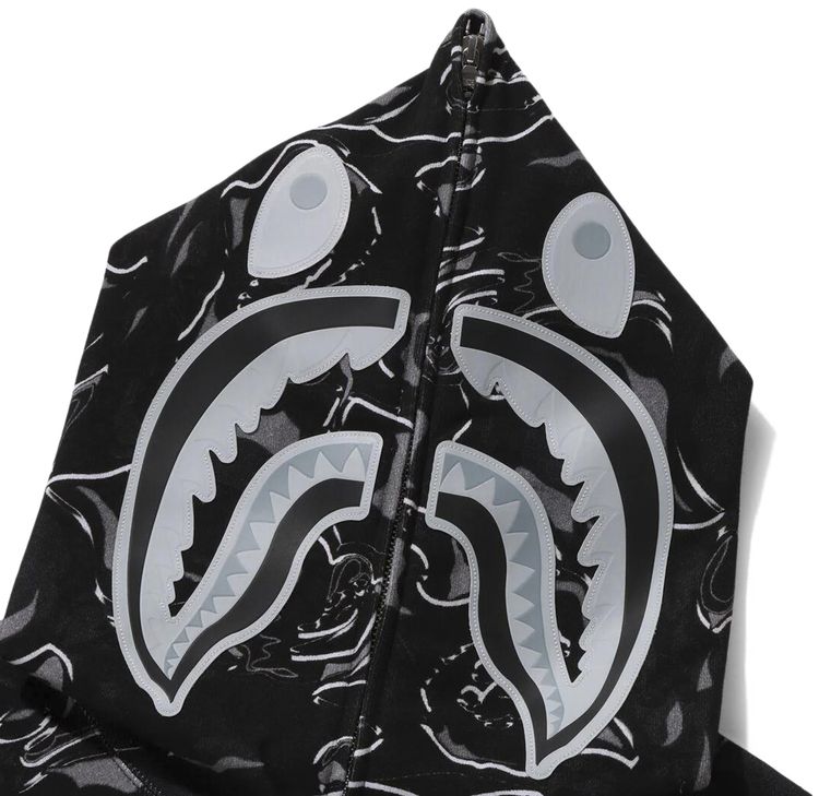 BAPE Marbling Camo Shark Relaxed Fit Full Zip Hoodie Black