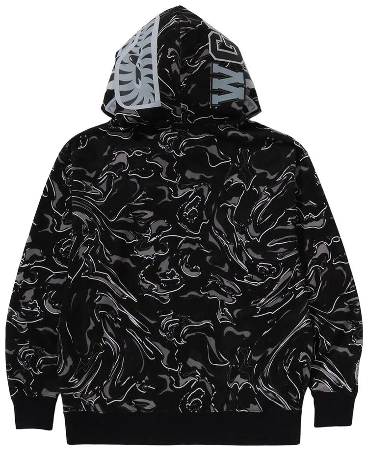 BAPE Marbling Camo Shark Relaxed Fit Full Zip Hoodie Black