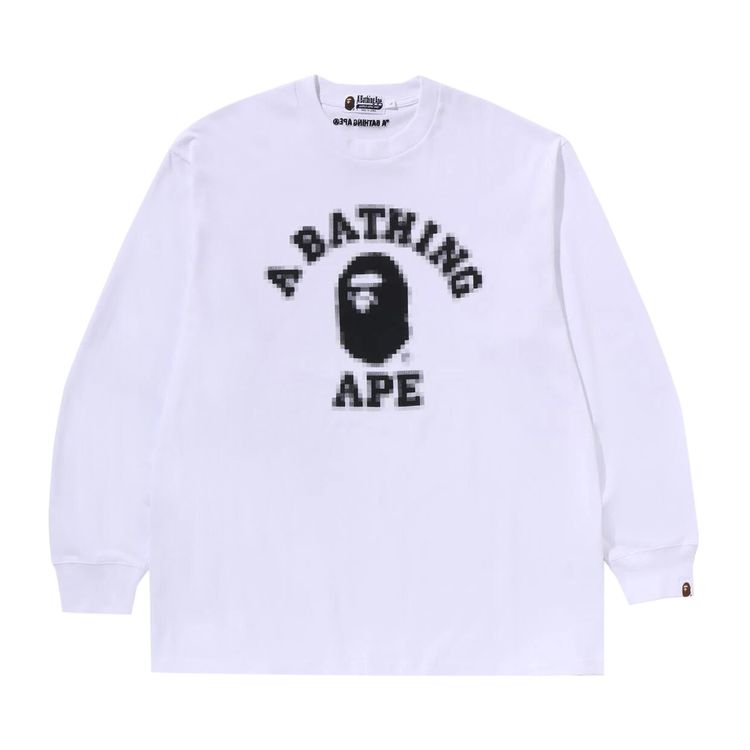 BAPE College Relaxed Fit Long Sleeve Tee White