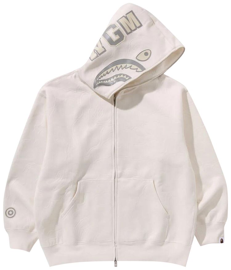 BAPE Line Camo Quilted Shark Relaxed Fit Full Zip Hoodie Ivory