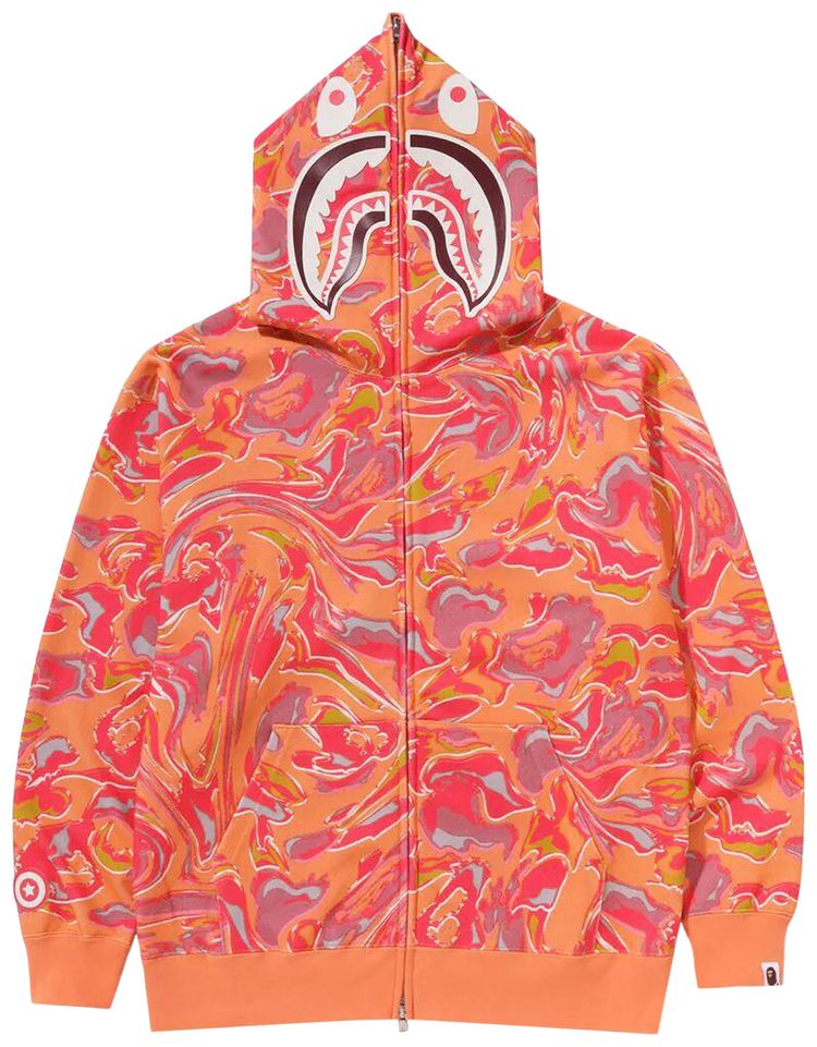 BAPE Marbling Camo Shark Relaxed Fit Full Zip Hoodie Orange