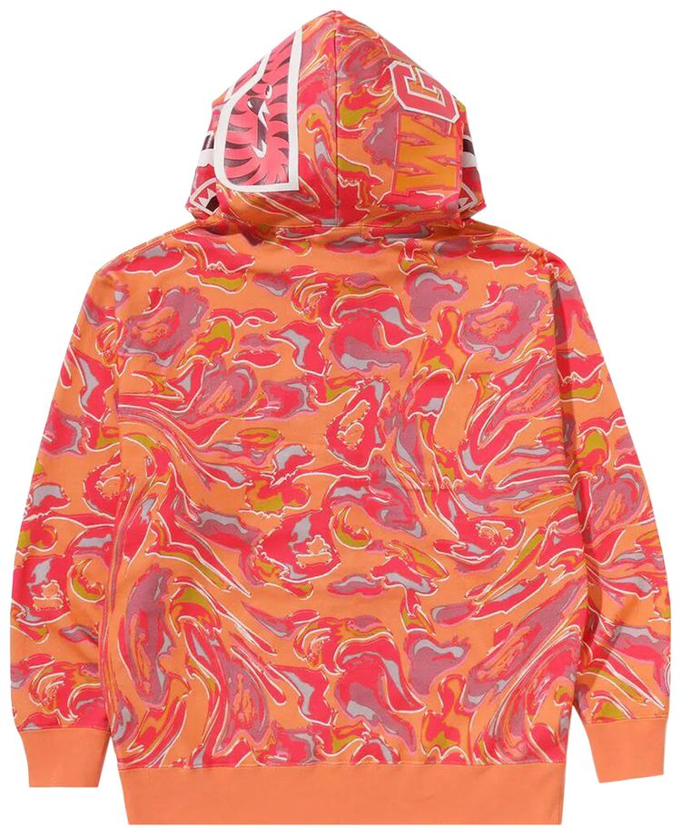 BAPE Marbling Camo Shark Relaxed Fit Full Zip Hoodie Orange