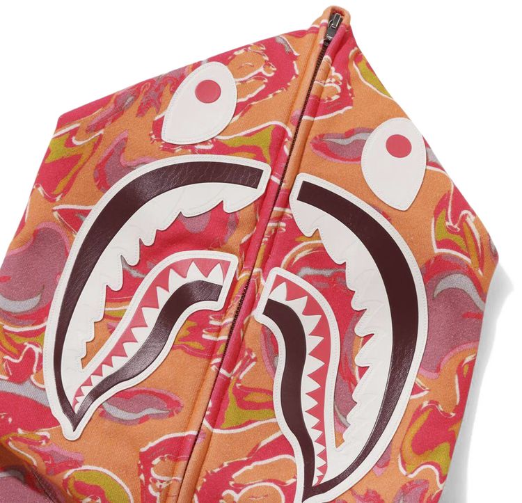 BAPE Marbling Camo Shark Relaxed Fit Full Zip Hoodie Orange