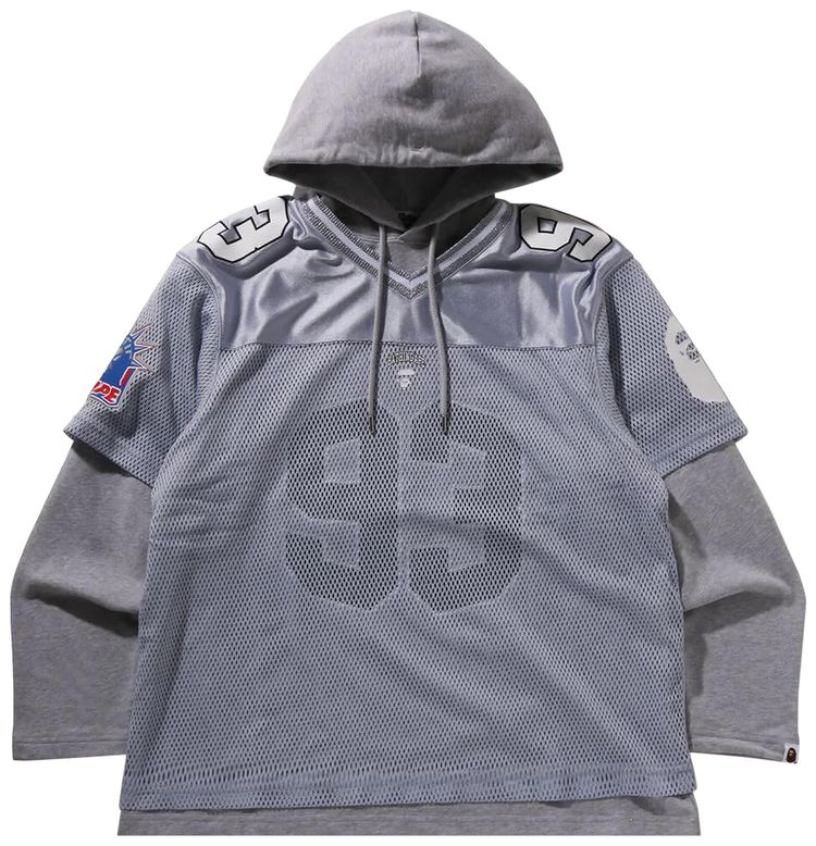 BAPE Multi Logo Layered Sleeves Relaxed Fit Football Jersey Silver