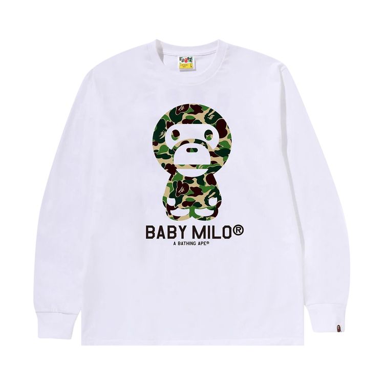 BAPE ABC Camo Baby Milo Long Sleeve Tee WhiteGreen