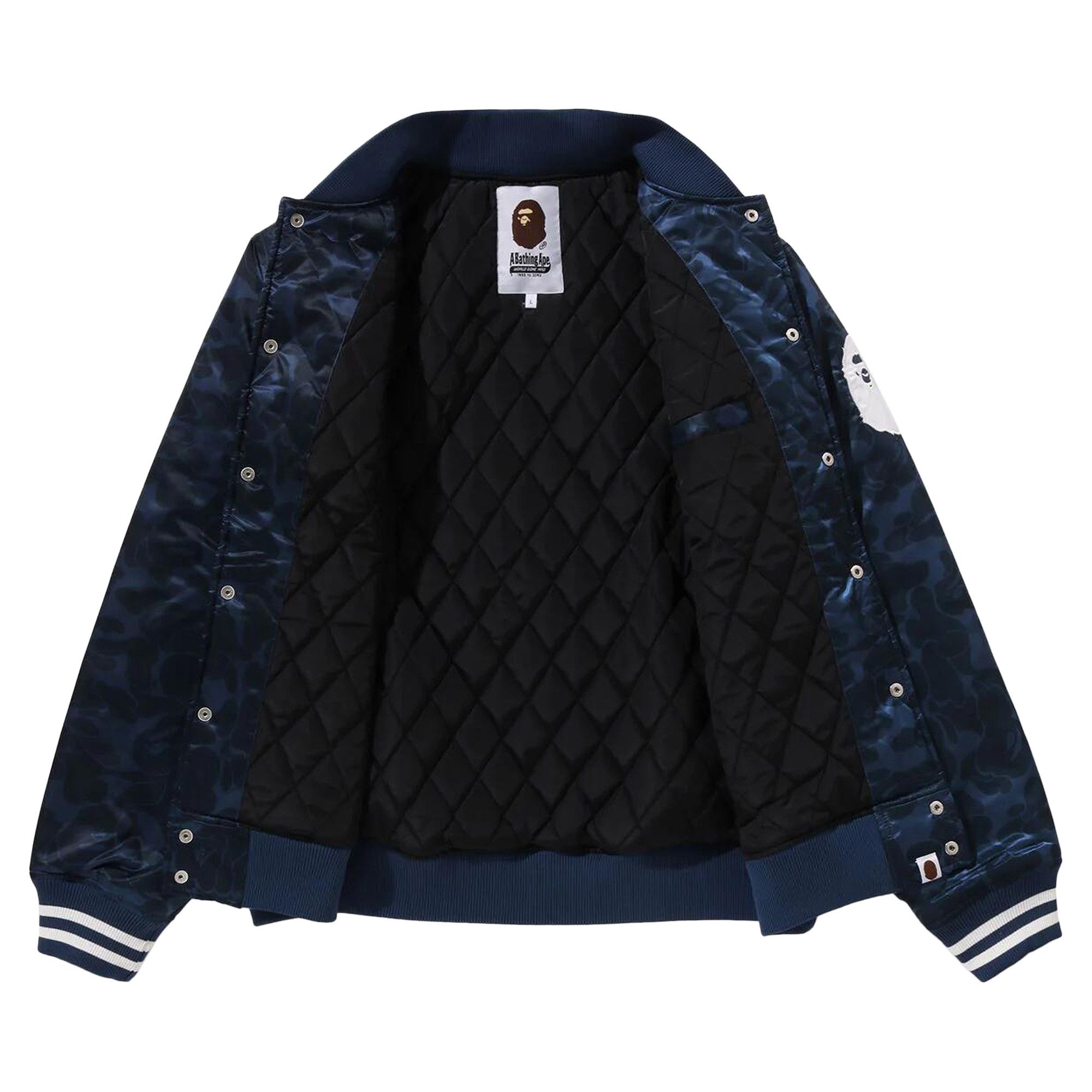 Buy BAPE Solid Camo NYC Logo Nylon Varsity Jacket 'Navy' - 1K80