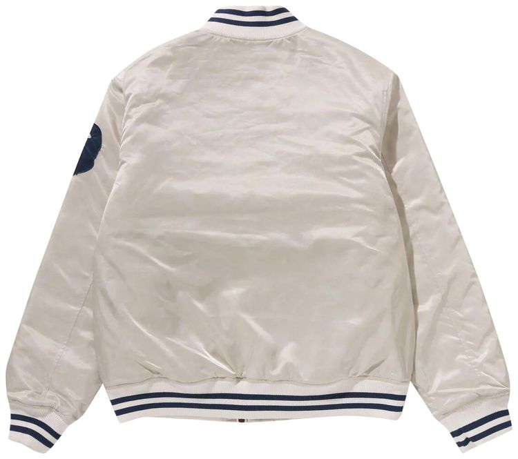 BAPE Solid Camo NYC Logo Nylon Varsity Jacket Ivory