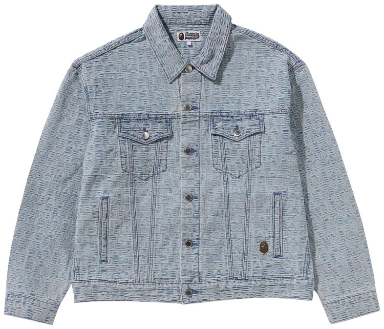 BAPE Lux Sport Pattern Jacquard Denim Trucker Jacket Light Indigo