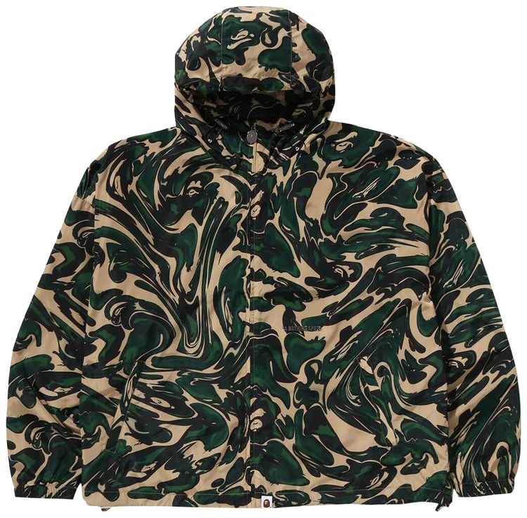 BAPE Marbling Camo Bathing Ape Logo Nylon Hooded Jacket Green