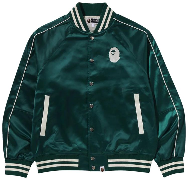 BAPE A Bathing Ape Nylon Varsity Jacket Green