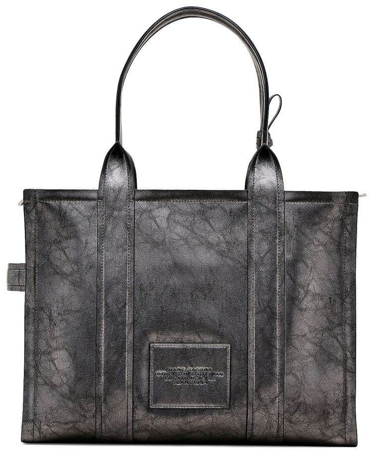 Marc Jacobs The Large Metallic Distressed Leather Tote Bag Dark Grey