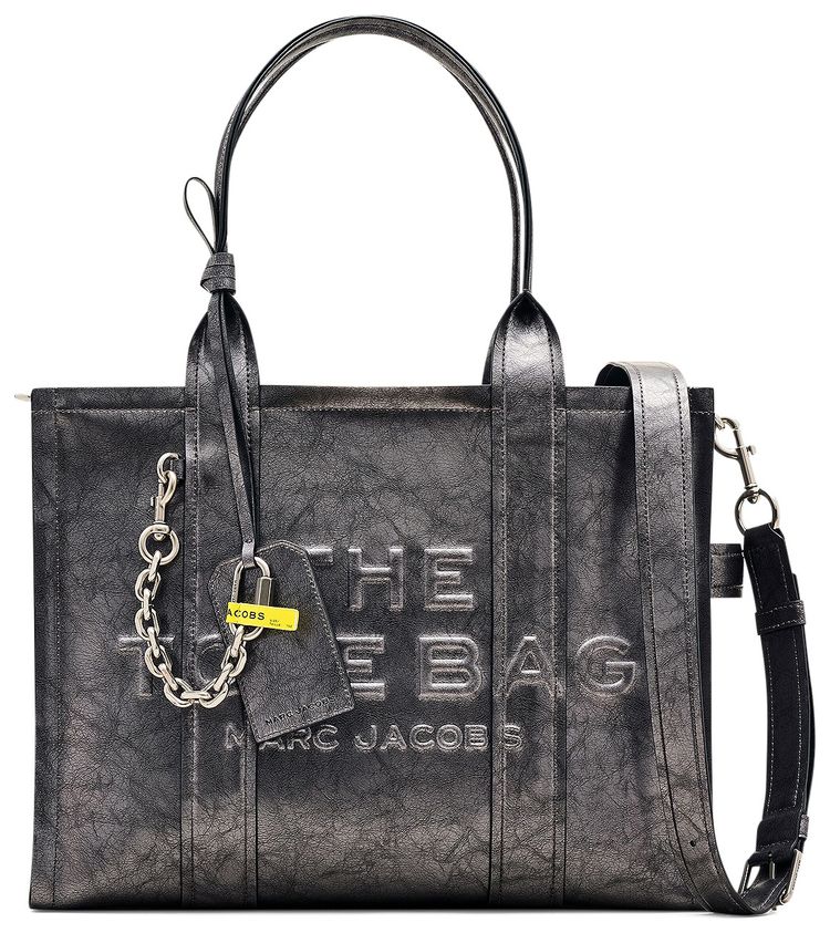 Marc Jacobs The Large Metallic Distressed Leather Tote Bag Dark Grey