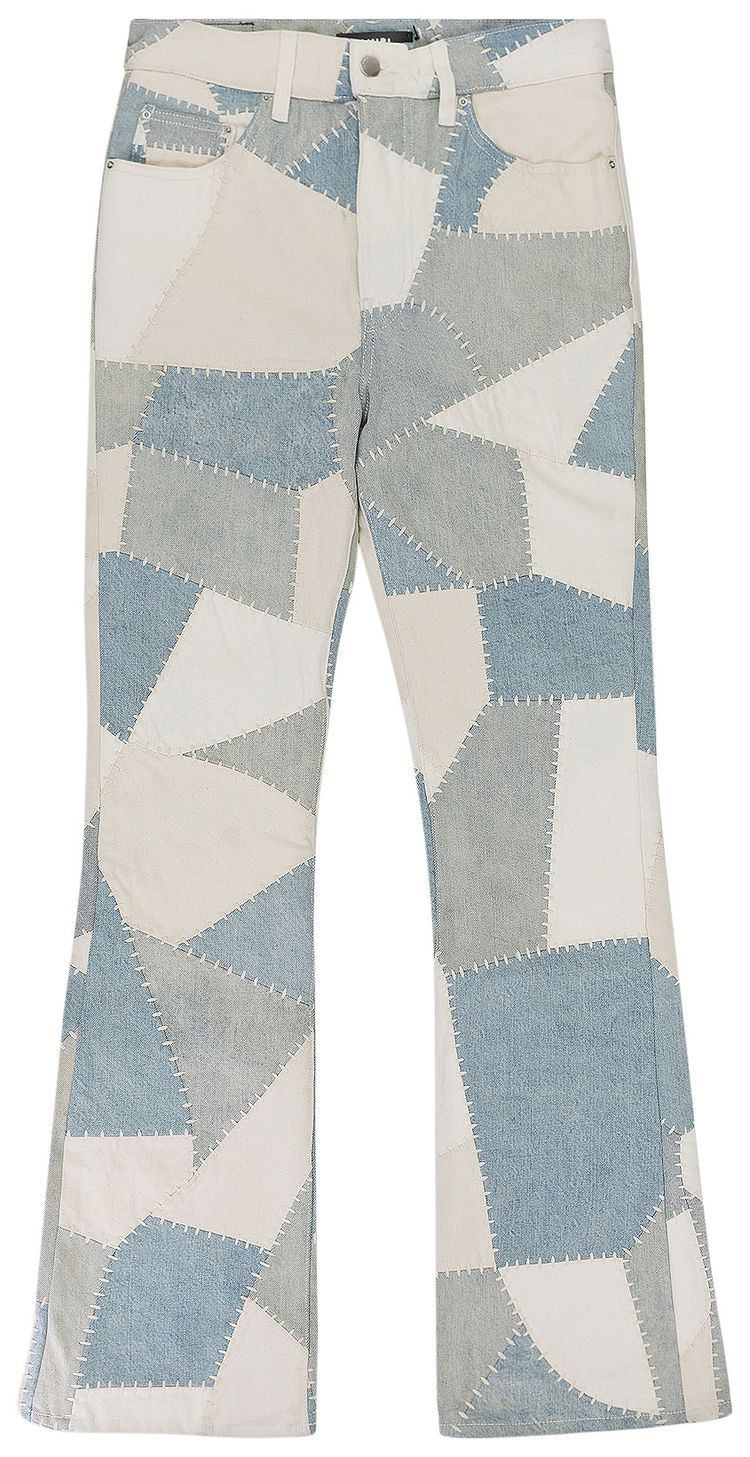 Amiri Patchwork Flare Jeans Alabaster