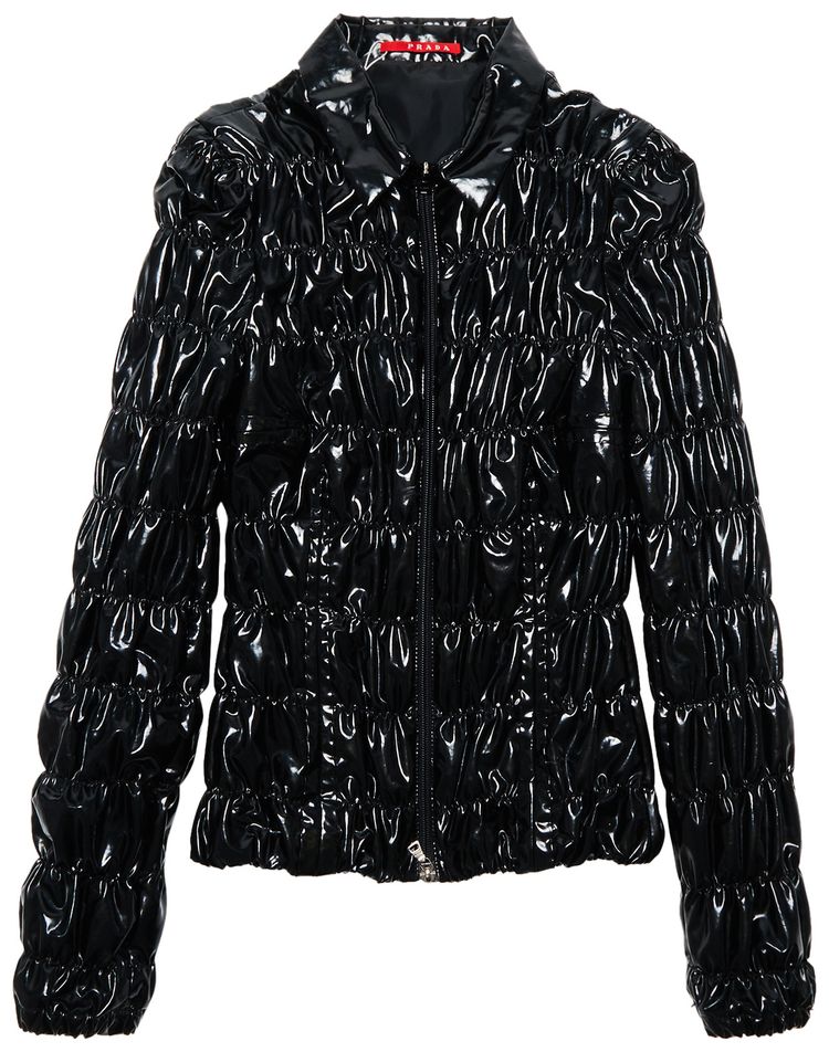 Prada Ruched Faux Leather Jacket Black