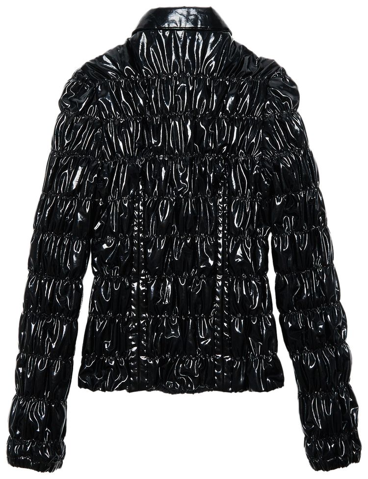 Prada Ruched Faux Leather Jacket Black