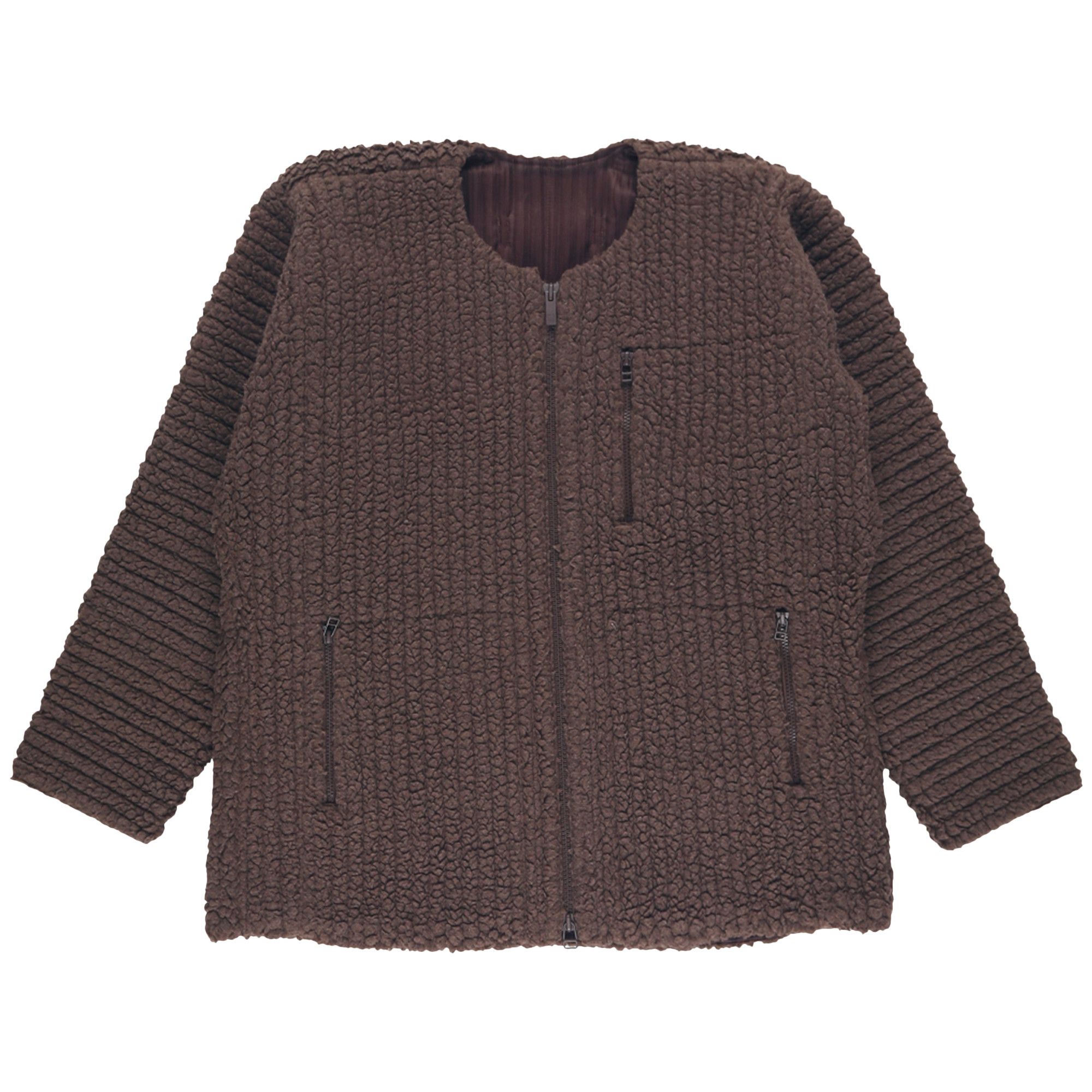 Buy Homme Plissé Issey Miyake Fleece Cardigan 'Brown' - HP48JC281