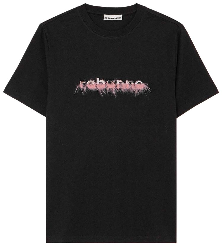Rabanne Logo Embroidered Crewneck T Shirt BlackPink