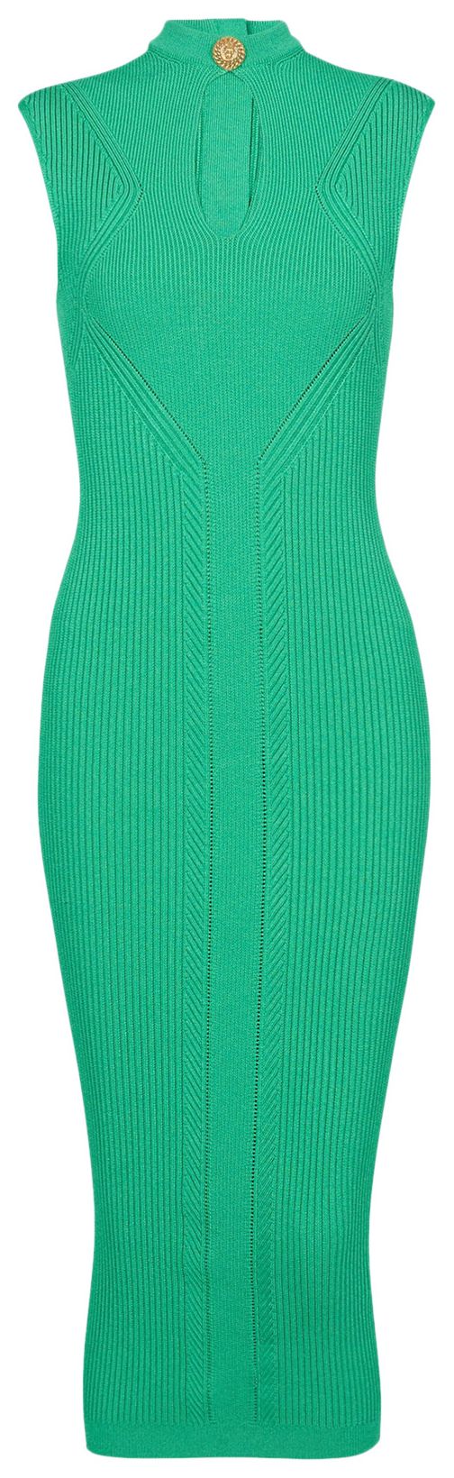 Balmain Ribbed Knit Midi Dress Green