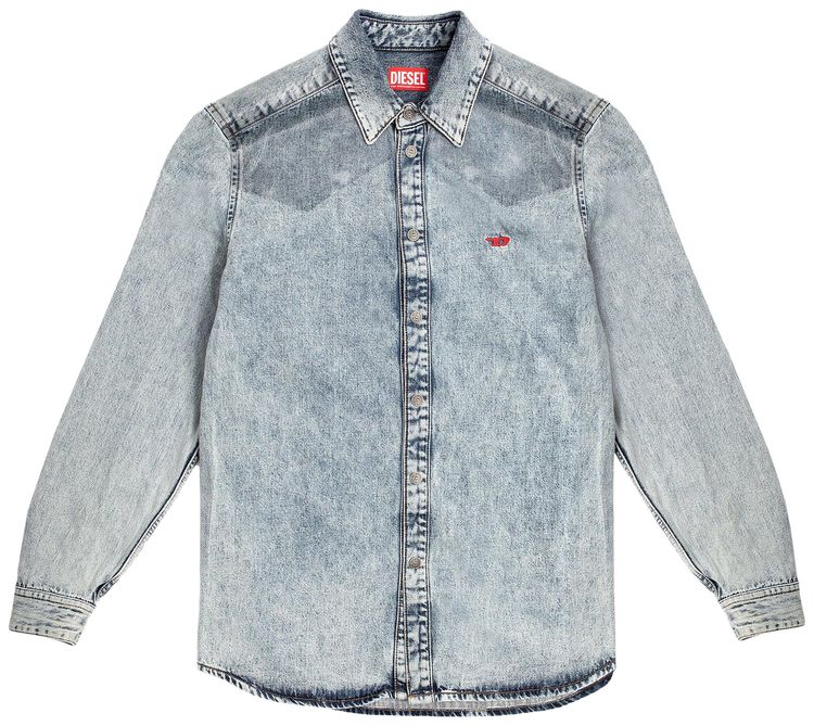 Diesel Stretch Denim Shirt With Coated Yoke Light Blue