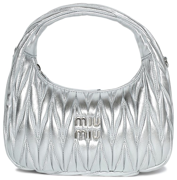 Miu Miu Wander Matelasse Nappa Leather Hobo Bag Argento