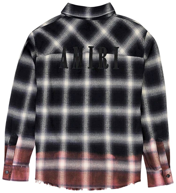 Amiri Distressed Plaid Check Button Down Shirt Black