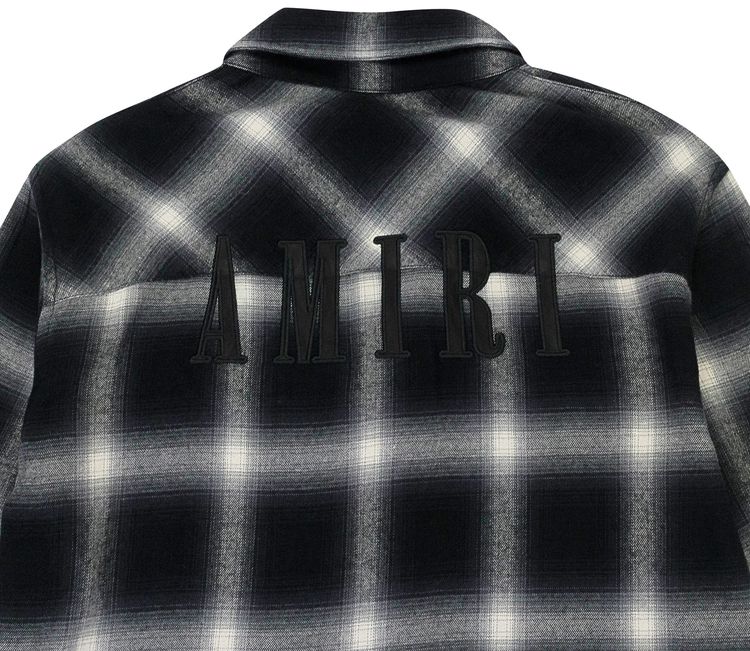 Amiri Distressed Plaid Check Button Down Shirt Black