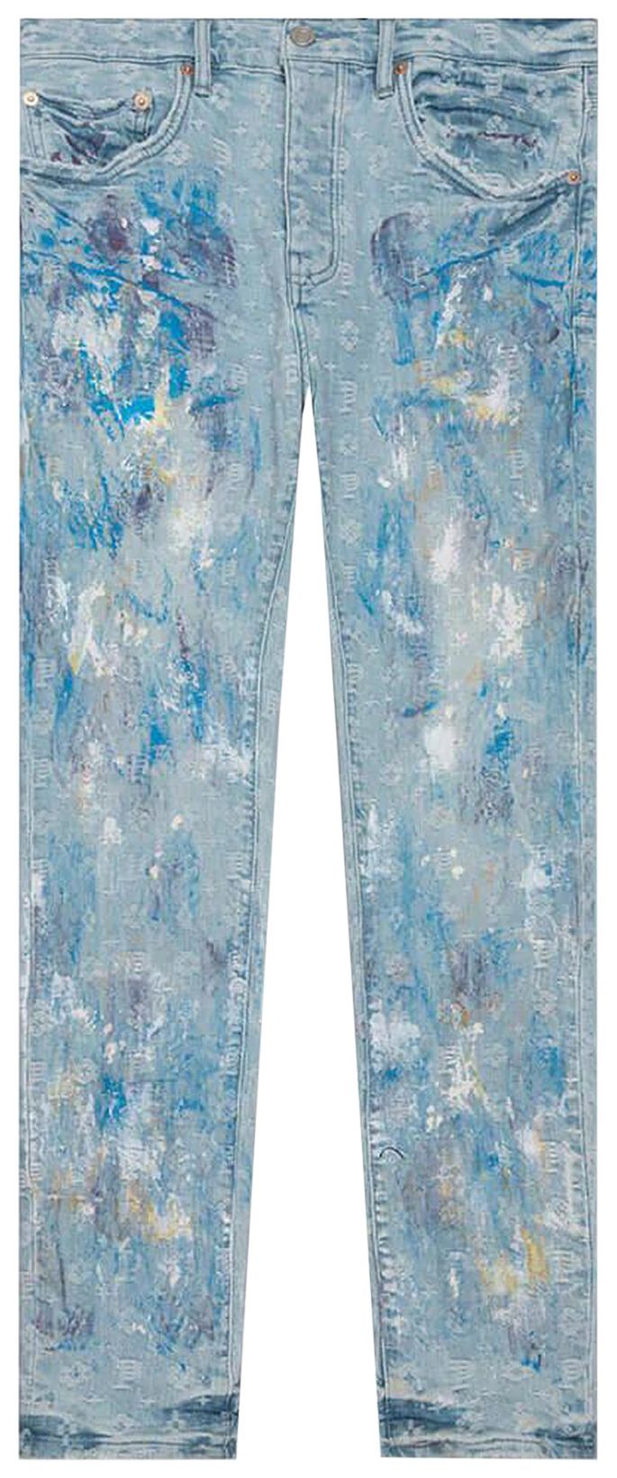 PURPLE BRAND Paint Over Jacquard Skinny Jeans Light Bleach