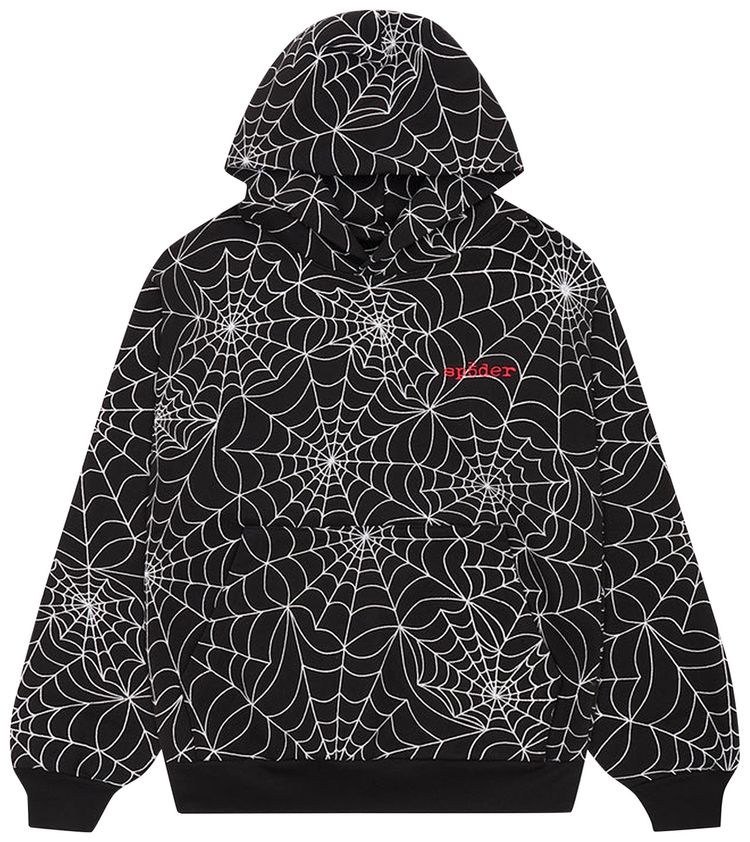 Sp5der Embroidered AOP Hoodie Black