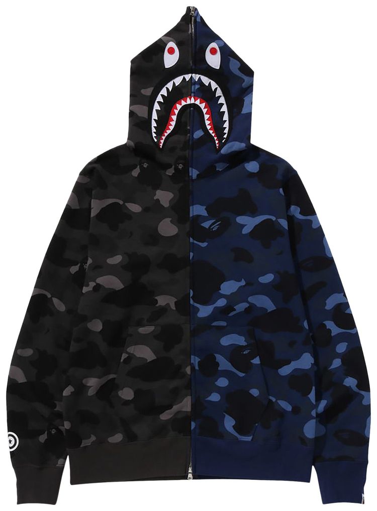 BAPE Color Camo Separate Shark Full Zip Hoodie BlackNavy