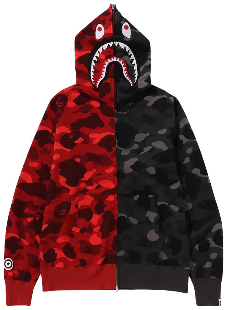 BAPE Color Camo Separate Shark Full Zip Hoodie RedBlack