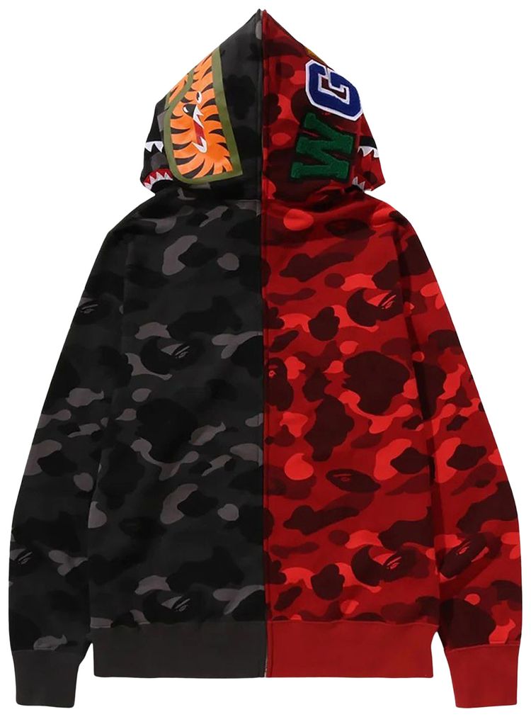 BAPE Color Camo Separate Shark Full Zip Hoodie RedBlack