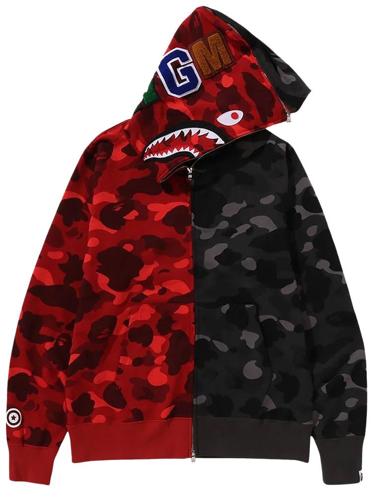 BAPE Color Camo Separate Shark Full Zip Hoodie RedBlack