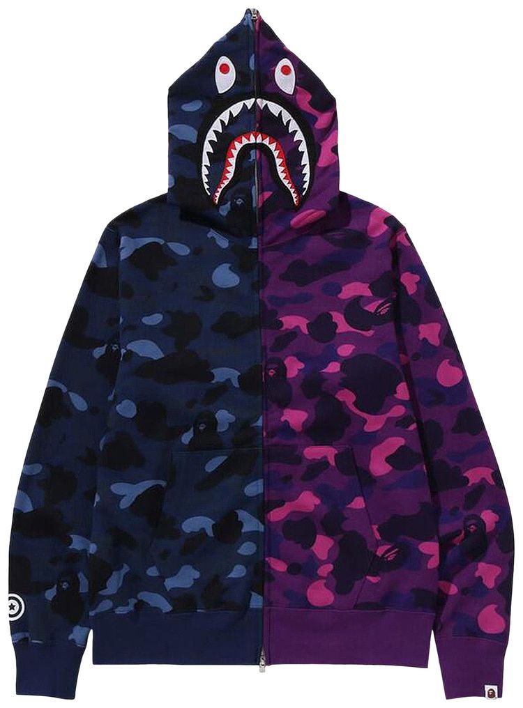 BAPE Color Camo Separate Shark Full Zip Hoodie NavyPurple