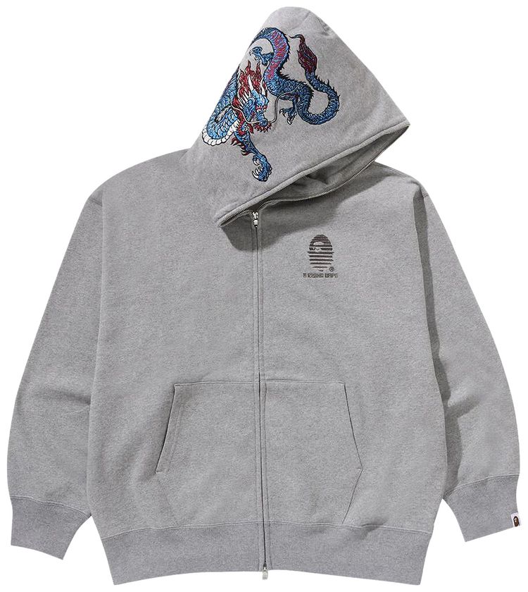 BAPE Tiger And Dragon Relaxed Fit Full Zip Hoodie Grey